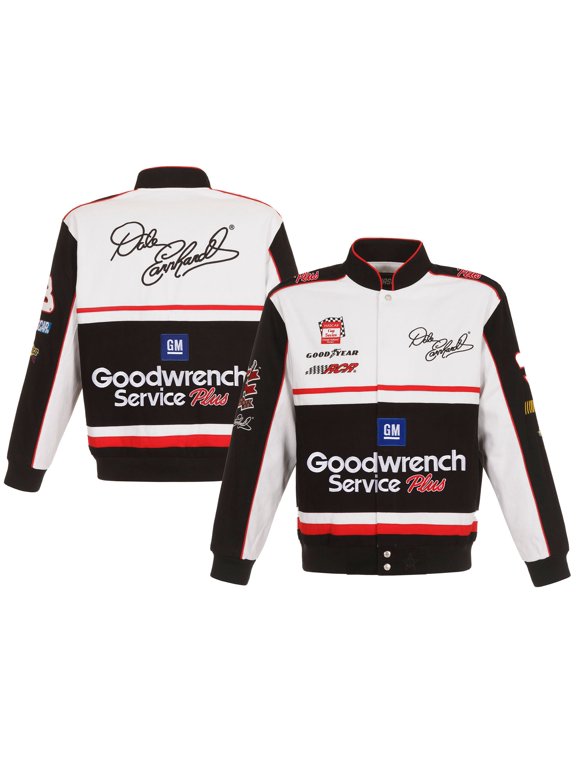 Men's JH Design White/Black Dale Earnhardt Goodwrench Twill Uniform Full-Snap Jacket