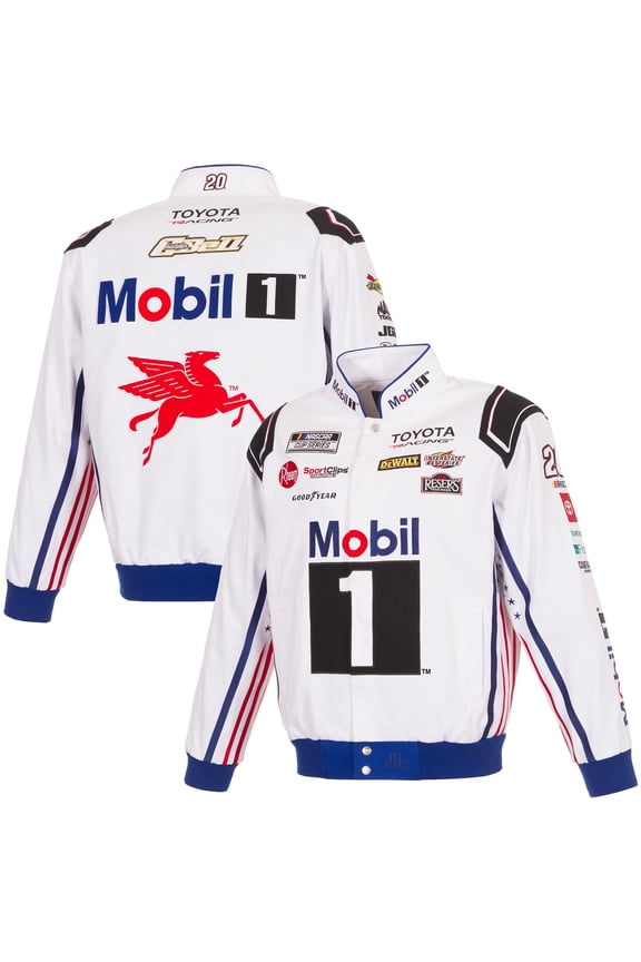 Men's JH Design White Christopher Bell 2026 Mobil 1 Full-Snap Twill Racing Jacket