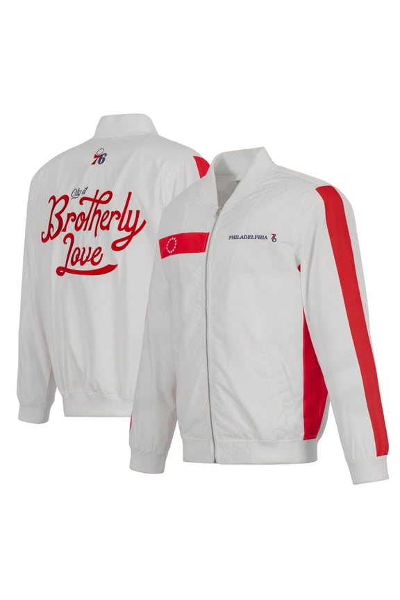 Men's JH Design White Philadelphia 76ers 2022/23 City Edition Full-Zip Nylon Bomber Jacket