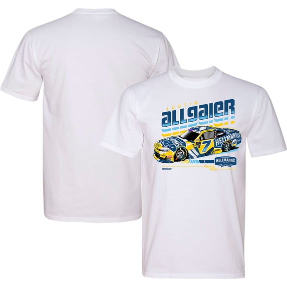 Men's JR Motorsports Official Team Apparel White Justin Allgaier Hellmann's Car T-Shirt
