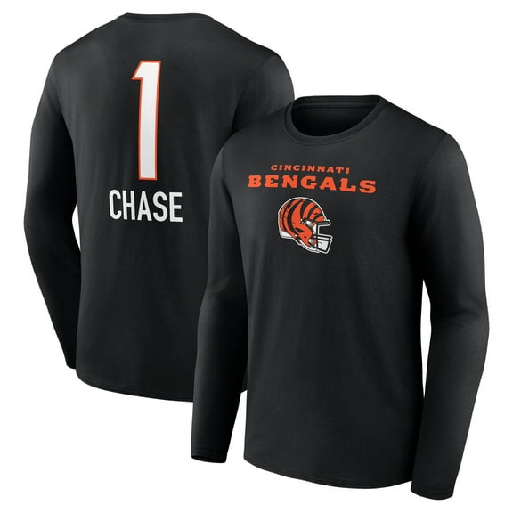 Men's Ja'Marr Chase Black Cincinnati Bengals Team Wordmark Player Name & Number Long Sleeve T-Shirt