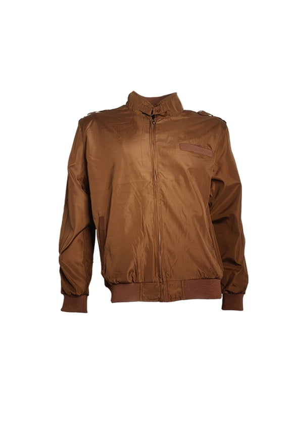 Men's Jacket Athletic Lightweight Water Resistant Full-Zip Slim Fit Racer Coat, Brown, 2XL