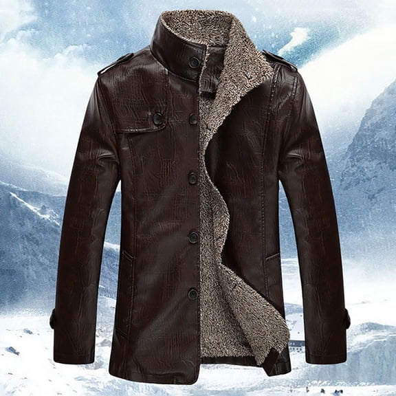 Men's Jacket Autumn and Winter Business Casual Stand Collar Plus Thickened PU Wash Oversized Leather Thermal