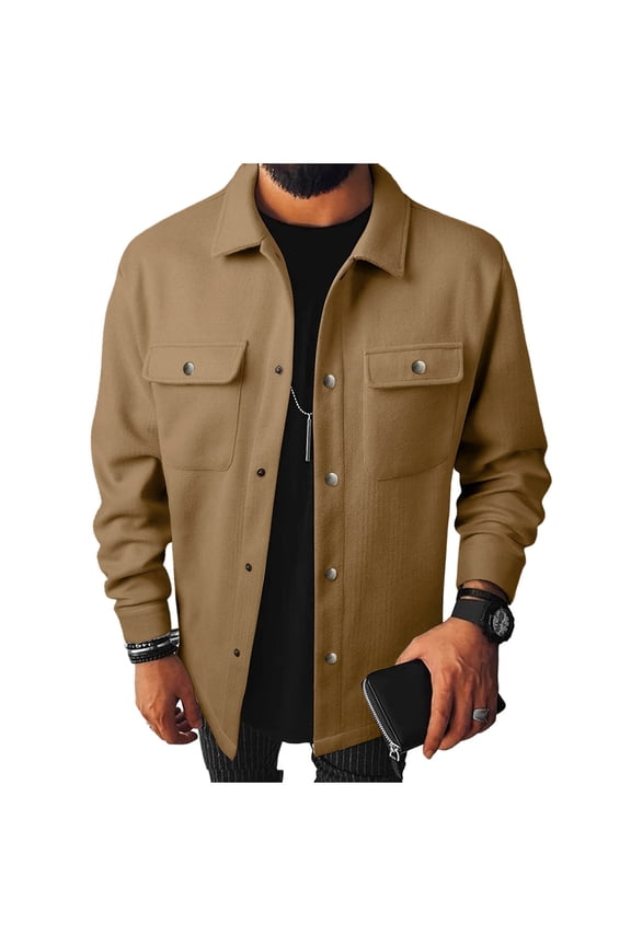 Men's Jacket Casual Basic Long Sleeve Lapel Button Down Jacket Coat with Pockets