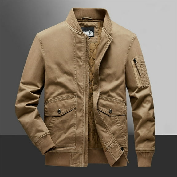 Men's Jacket Casual Windproof Bomber Jackets Full Zip Windbreaker Jackets Warm Winter Padded Coats Bomber Jackets Men Zipper Jacket Multipocket Warm Workwear Coat Long Sleeve Hoodless Casual Outwear