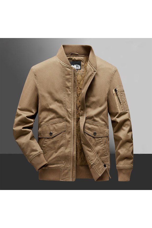 Men's Jacket Casual Windproof Bomber Jackets Full Zip Windbreaker Jackets Warm Winter Padded Coats Bomber Jackets Men Zipper Jacket Multipocket Warm Workwear Coat Long Sleeve Hoodless Casual Outwear