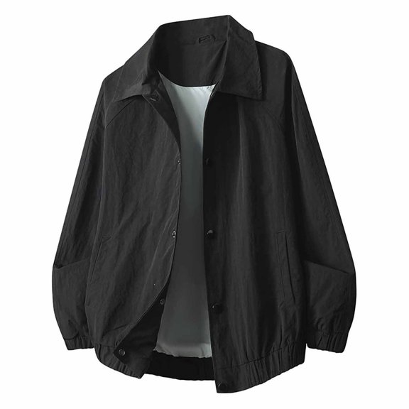 Men's Jacket – Classic Windbreaker Nylon Water Resistance Relaxed Fit Snaps Blank Coat