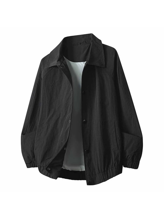 Men's Jacket – Classic Windbreaker Nylon Water Resistance Relaxed Fit Snaps Blank Coat