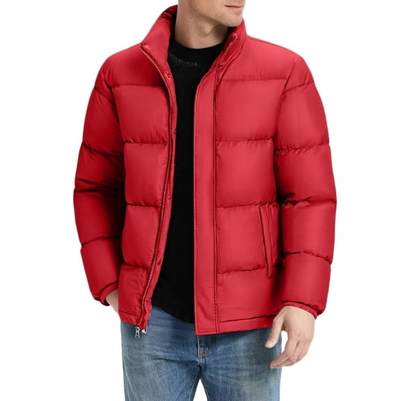 Men's Jacket, Cotton-padded Jacket, Stand Collar Coat Red L