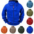 thumbnail image 1 of Men's Jacket Dqueduo Men's Cargo Solid Color Multi Pocket Sports Fitness Training Raglan Long Sleeve Hooded Casual Jacket, Sizes S-4XL Blue XL, 1 of 5