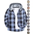thumbnail image 1 of Men's Jacket Dqueduo Men's Casual Patchwork Plaid Hooded Button Long Sleeve Shirt Jacket, Sizes S-XXL, 1 of 10