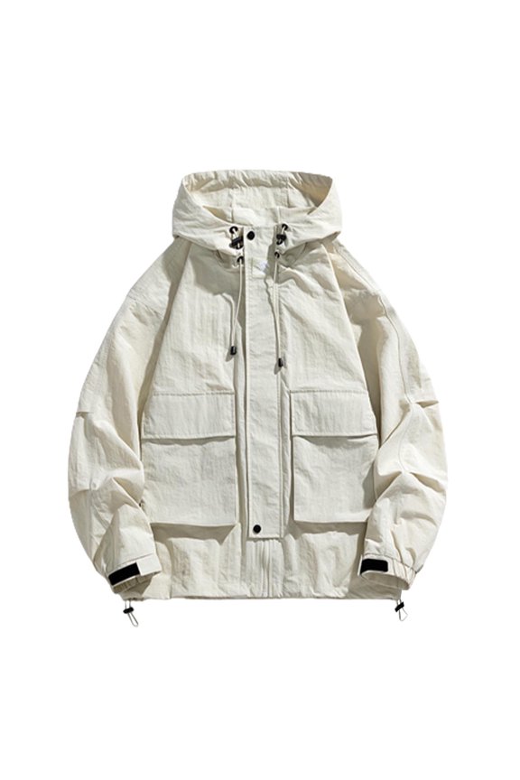 Men's Jacket Fashion Casual Outdoor Workwear Pocket Loose Hooded Jackets Buttons Coat