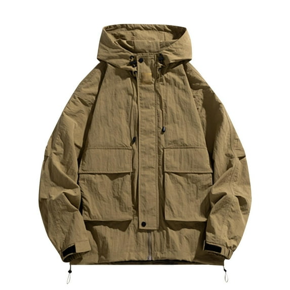 Men's Jacket Fashion Casual Outdoor Workwear Pocket Loose Hooded Jackets Buttons Coat