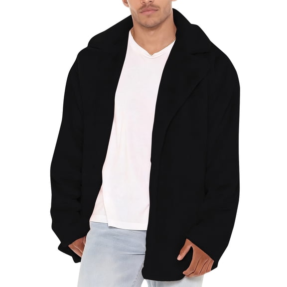 Men's Jacket Full Zip Open Front Coat Lightweight Warm Outdoor Casual Lined Pockets Wind Black 2XL