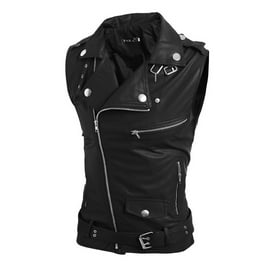 OGLCCG Mens Vintage PU Leather Vest Sleeveless Motorcycle Biker Jacket Button Down Faux Leather Vest Walmart