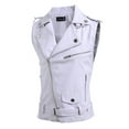 thumbnail image 1 of Men's Jacket Leather Vest Multi Zip Lapel Short Leather Coat Solid Color Top, 1 of 5