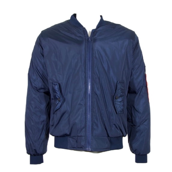 Men's Jacket Long Sleeve Full Zip Up Snap Two Pocket Casual Ribbed Cuff Coat, Navy, S