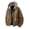Men's Jacket Long Sleeve Plaid Patchwork Hooded Zipper Drawstring Cardigan Work Jackets Coat with Pockets (M, Coffee)