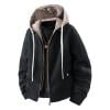 Men's Jacket Long Sleeve Plaid Patchwork Hooded Zipper Drawstring Cardigan Work Jackets Coat with Pockets (XL, Black)