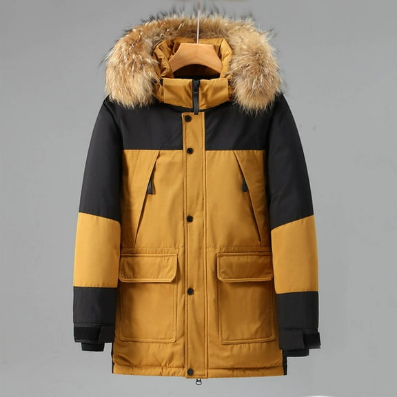 Men's Jacket Man Color-Blocked Warm Zipper Button Large-Pocket Stand-Up Collar Long Sleeve Hooded Jacket Parkas Jacket Men Jackets for Men Light Jackets for Men Winter Jackets for Men Coats for Men