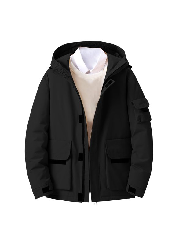 Men's Jacket Men Fashion Solid Color Hooded Long Sleeves Hooded Zipper Casual Eiderdown Coat Jacket Men Jackets for Men Light Jackets for Men Winter Jackets for Men Coats for Men