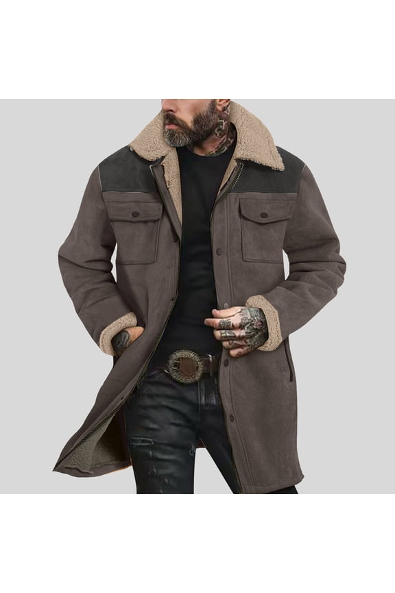 Men's Jacket Men's Coat Suede Color Blocked Jacket Pocket Zipper Coat