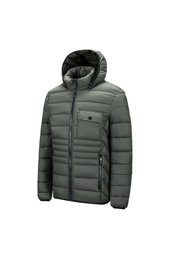 Men's Jacket Men's Solid Color Zipper Lightweight Hooded Winter Warm Cotton Jacket Long Sleeve Parkas Jacket Men Jackets for Men Light Jackets for Men Winter Jackets for Men Coats for Men
