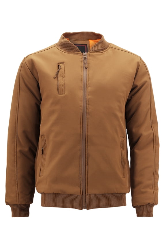 Men's Jacket Multi Pocket Water Resistant Industrial Uniform Quilted Bomber Work, Brown, M