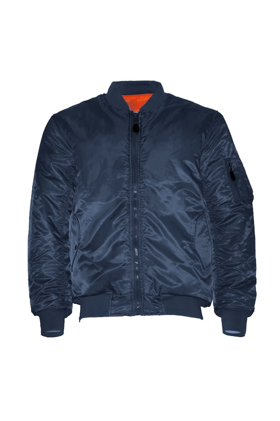 Men's Jacket Premium Padded Water Resistant Reversible Flight Bomber Outerwear, Navy, M