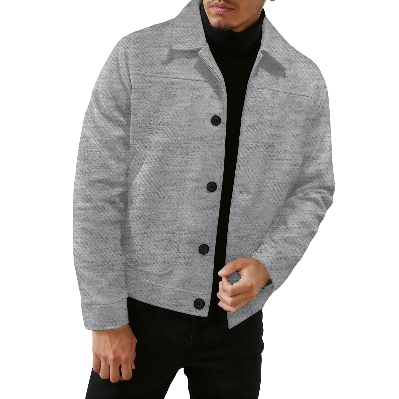Men's Jacket Solid Color Lapel Lightweight Shacket Jacket Button Up ...