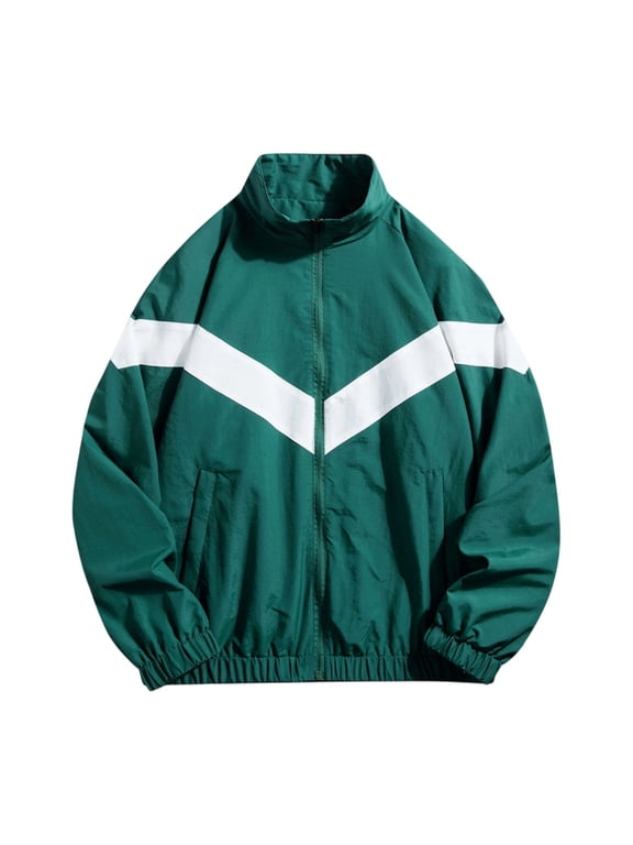 Men's Jacket, Stand Collar, Loose Fit, Color Block for Weekend Adventures and Travel Outfits, Casual Outerwear | JASKFLY,Green XL