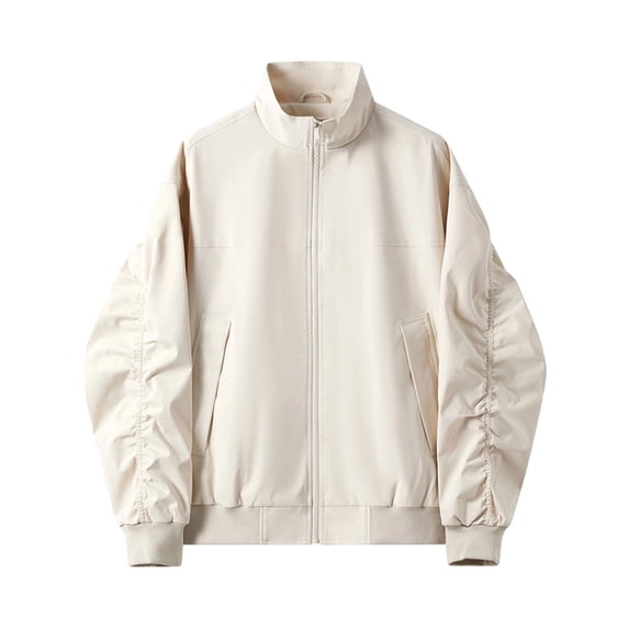 Men's Jacket, Stand Collar, Loose Fit, Solid Color for Weekend Outdoor ...