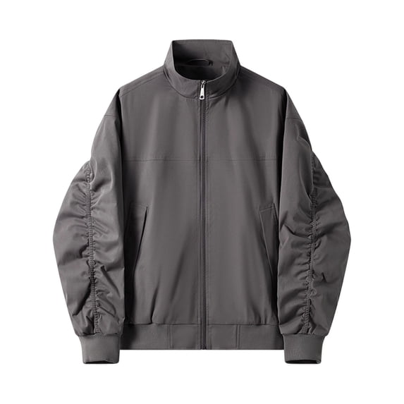 Men's Jacket, Stand Collar, Loose Fit, Solid Color for Weekend Outdoor ...