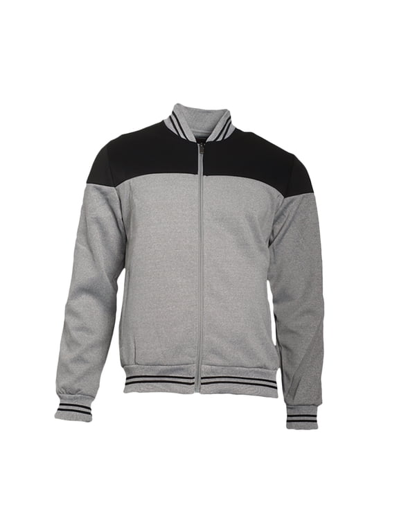 Men's Jacket Stylish Lightweight Multi Pocket Mesh Track Full-Zip Bomber Coat, Grey Black, S