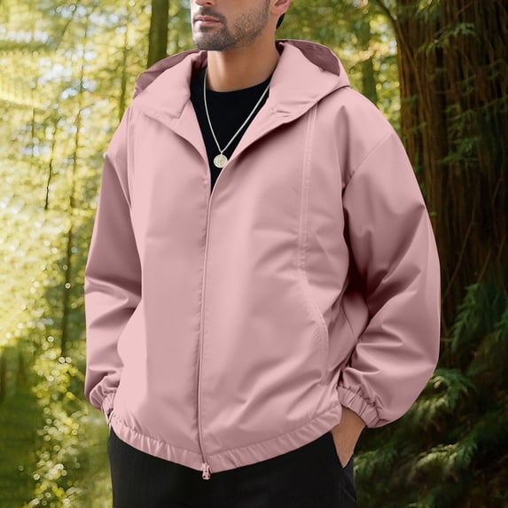 Men's Jacket Waterproof Coat Hooded Men's Color Blocked Long Sleeved Hooded Hiking Lightweight Windbreaker Jacket
