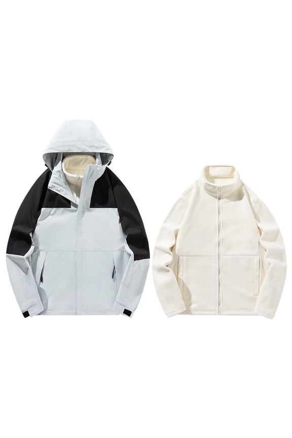 Men's Jacket Waterproof Coat Hooded Outdoor Solid Windproof Removable Inner Liner Pocket Zipper Jacket