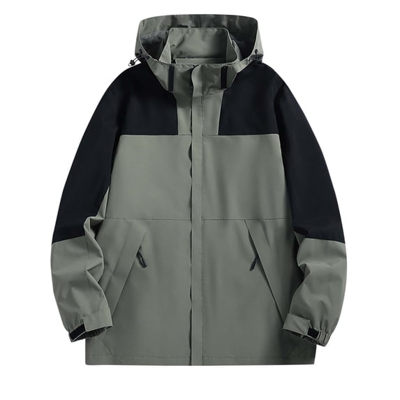Men's Jacket Waterproof Coat Hooded Raincoat Color Block Full Zip Lightweight Windbreaker Outdoor Hiking Jackets