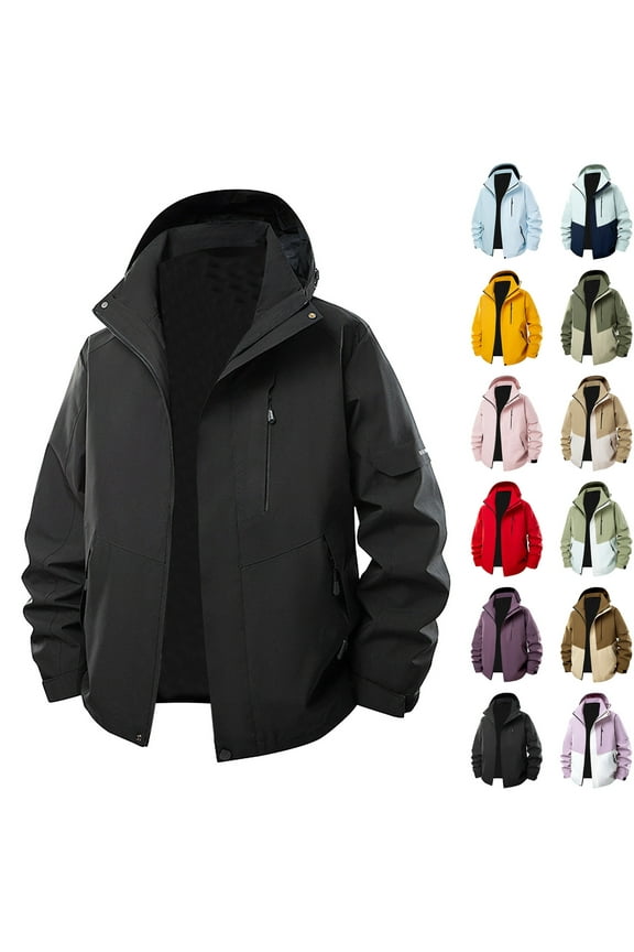 Men's Jacket Waterproof Coat Hooded Raincoat Outdoor Hiking Lightweight Solid Outdoor Climb Sport Run Pocket Zipper Long Sleeved Hooded
