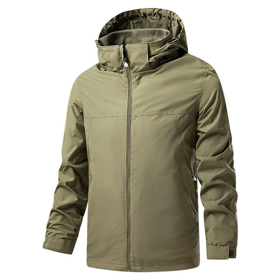 Men's Jacket Waterproof Coat Hooded Raincoat Outdoor Hiking Lightweight Windbreaker Windproof Jacket for Hiking,Khaki