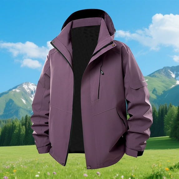 Men Raincoat Men's Comfy Solid Color Outdoor Climb Sport Run Pocket Zipper Long Sleeved Hooded Jackets for Men, Casual Trendy Zip Up Jackets Men jackets