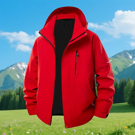 Men's Jacket Waterproof Coat Hooded Raincoat Outdoor Hiking Lightweight Windbreaker Windproof Jacket for Hiking,Red