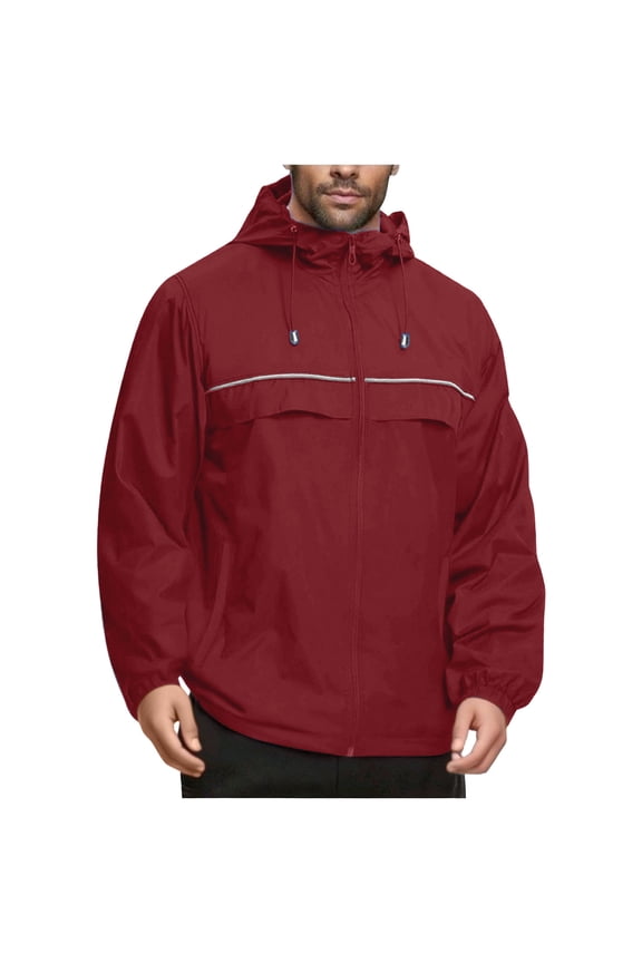 Men's Jacket Waterproof Coat Hooded Raincoat Solid Outdoor Water Proofing Climb Sport Run Pocket Zipper Long Sleeved Hooded