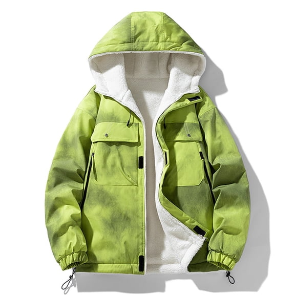 Men's Jacket Winter Jackets for Men with Hood Waterproof Zip up Fleece Lined Reversible Coat Casual Stylish Adjustable Hem Long Cuffed Sleeve Warm Jacket Hiking Outdoor Pockets Outerwear 4Xl