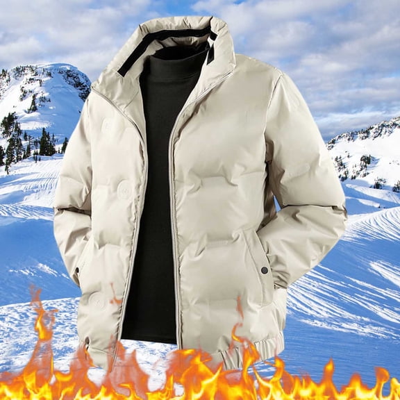 Men's Jacket Winter Trend Stand up Collar Down Jacket Short Thickened Warm Loose Stand up Collar Zipper Pockets PU Windproof for Christmas