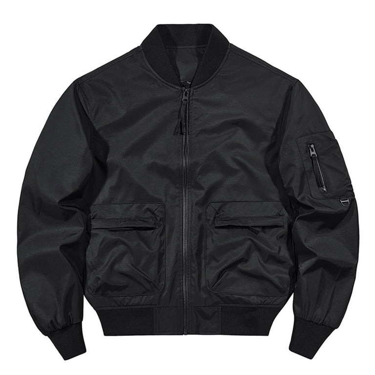 Men s Jacket Wool Blend Letterman Bomber Jacket Baseball Lightweight Jacket Solid Color Baseball Suit Functional Multi Pocket Coat Work Jacket Walmart
