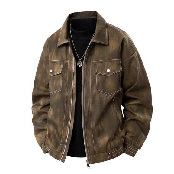 Men's Jacket Zip Up Casual Windbreaker Spring and Autumn Outdoor Sportswear with Pockets Brown XL