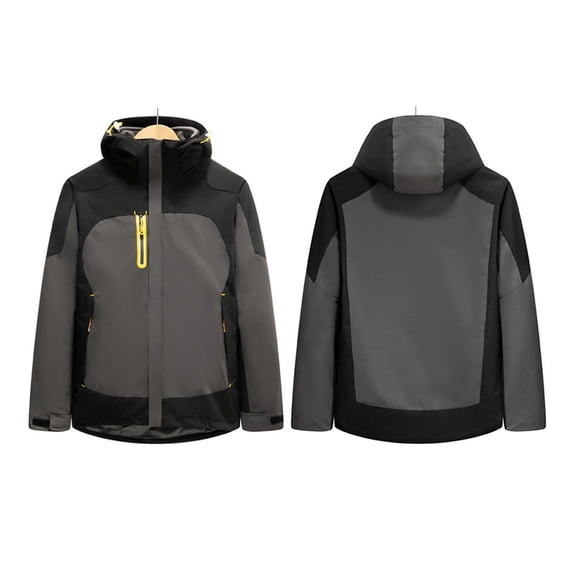 Men's Jacket Zip Up Windbreaker Color Block Gray Rain Jacket Softshell Mountaineering Hood Waterproof Men's Coat