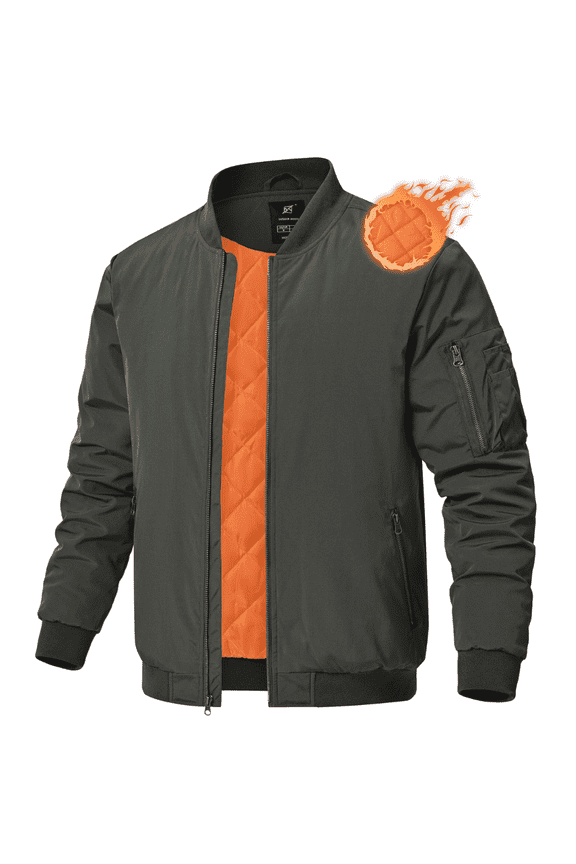 Men's Jackets-Bomber Jacket Fall Winter Warm Windbreaker Full Zip Casual Windproof Outdoor Coats Armygreen L