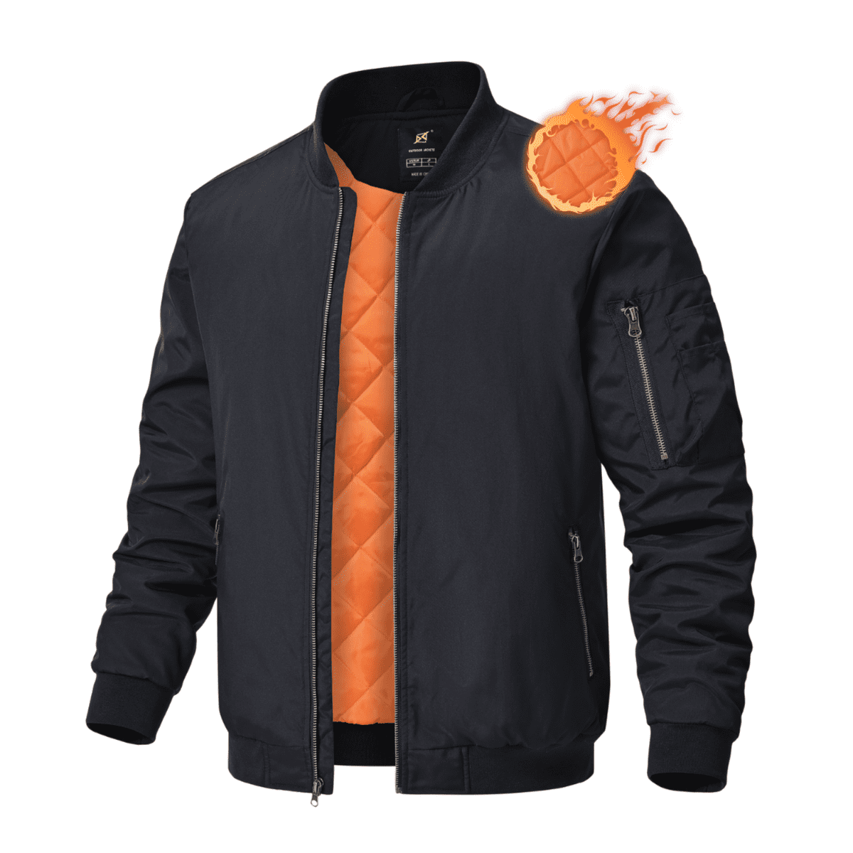 Men's Full-Zip Warm Windproof Bomber Jacket - Black XL