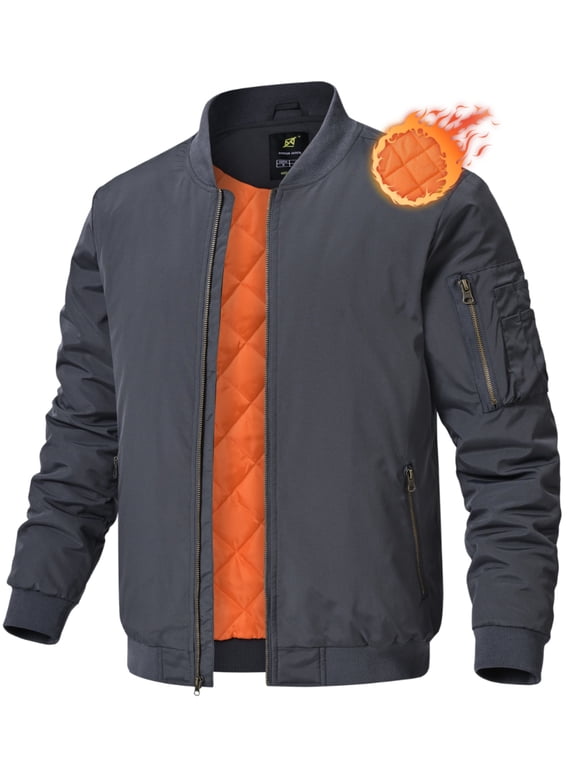 Men's Jackets-Bomber Jacket Fall Winter Warm Windbreaker Full Zip Casual Windproof Outdoor Coats Gray 2XL